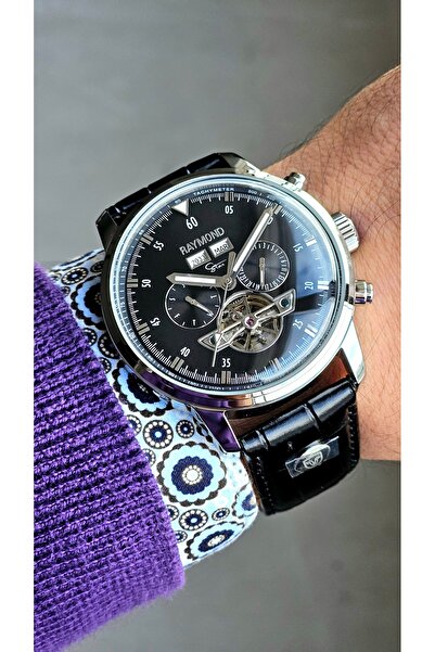 Raymond New Rym-4122 Men's Automatic Wristwatch - Steel Case and Leather Strap - 2 Years Warranty