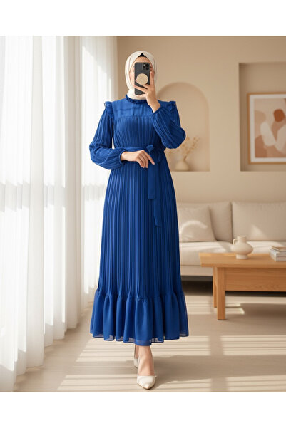 Modamorfo Šaty s rukávy a plisovanou přední částí - modré