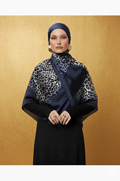 Organic Scarfs İncili Dükkan İthal Jaguar Desenli Vual İpek Şal - Lacivert