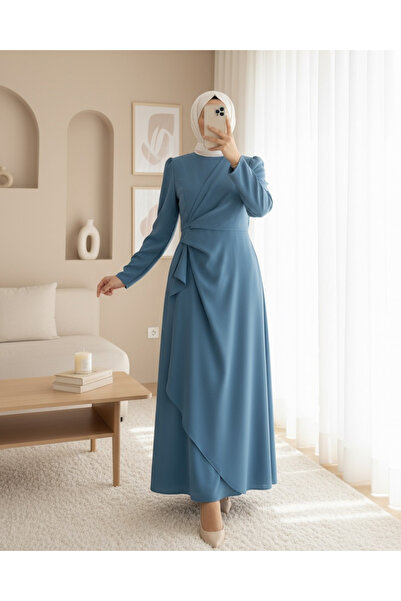 Modamorfo Asymetrické krepové šaty s přední sukní Allerli - modré