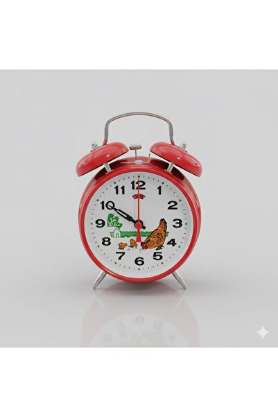 ESKİ YENİ ANTİK Tavuklu Kurmalı Çalar Saat Kırmızı Renk (Horozlu Saat)