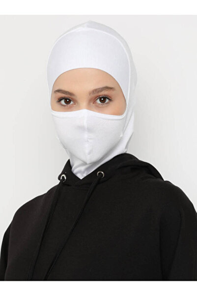 Ecardin Maskeli Spor Boyunluklu Hijab Tesettür Bone - ST279 Beyaz