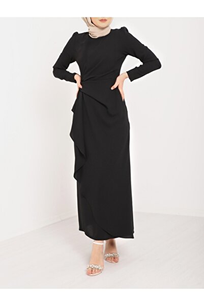 Modamorfo Asymetrické krepové šaty s přední sukní Allerli - černé