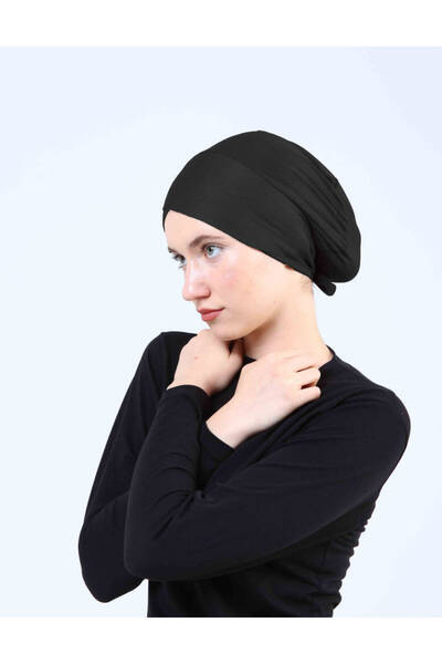 Ecardin Çapraz Hava Alan Boyunluklu Tesettür Bone - Arkası Tül Clima Fit Çapraz Hijab- St 258 Siyah