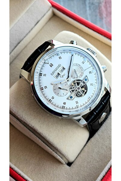 Raymond New Rym-4122 Men's Automatic Wristwatch - Steel Case and Leather Strap - 2 Years Warranty