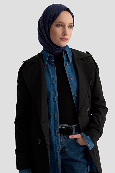 Armine Trend Double-Breasted Buttoned Belted Waistband Jacket-Black 25Yt707