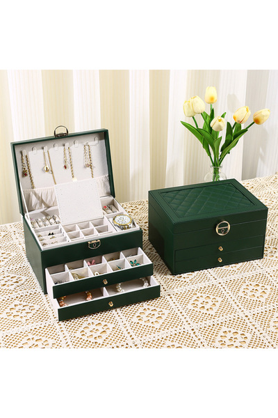 MOPPAK Луксозна кожена кутия за бижута с 2 чекмеджета