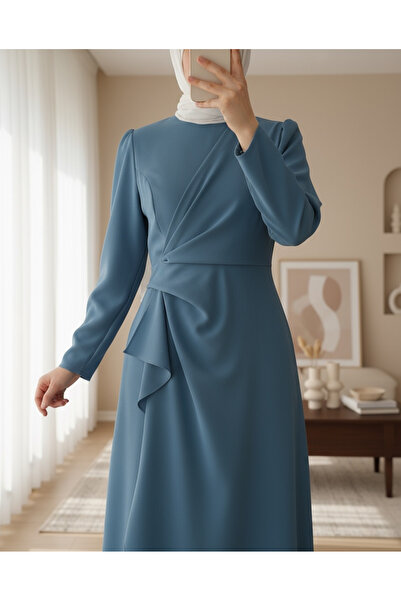 Modamorfo Asymetrické krepové šaty s přední sukní Allerli - modré