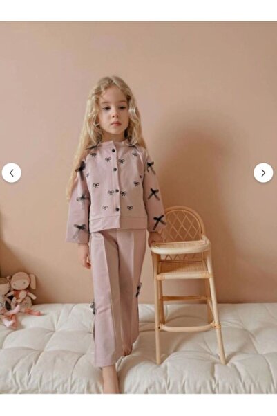 RAPAPA Girls' Dusty Rose Bow Double Suit – Long Sleeve Top and Pants 2575