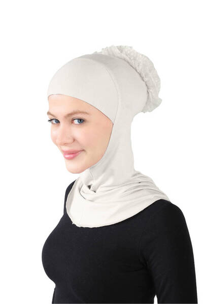 Ecardin Turban mare din viscoză cu mărgele și dantelă - St 124 Crem