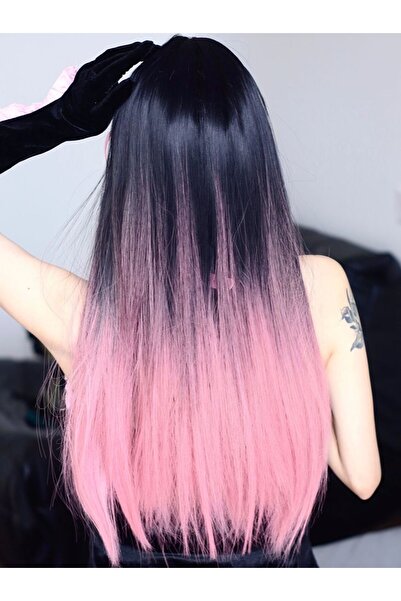 REMY HAİR Siyah Pembe Düz Uzun Yarım Ay Saç – 3 Parça Çıt Çıt 80cm. 270 gr. V...