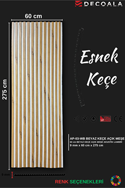 DECOALA Mdf Ahşap Akustik Duvar Paneli Beyaz Keçe 60x275 Cm - Açık Meşe
