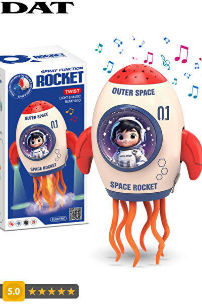 DAT Space Rocket Electric Dancing Toy with Spray Lights & Music 360° Spin Sta...