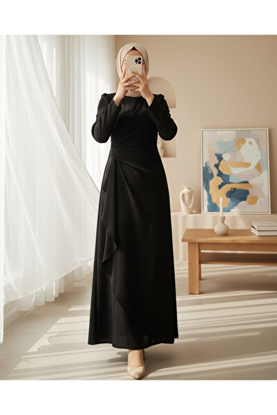 Modamorfo Asymetrické krepové šaty s přední sukní Allerli - černé