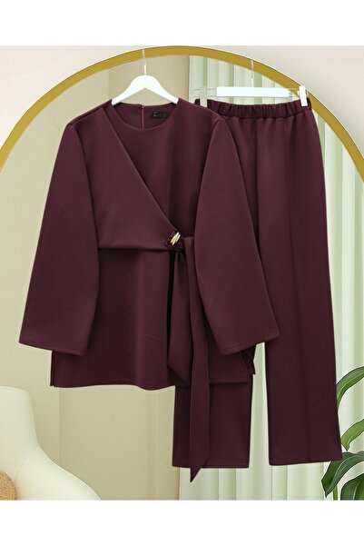 Modamorfo Slit Scuba Suit with Cross-Tied Front - Claret Red