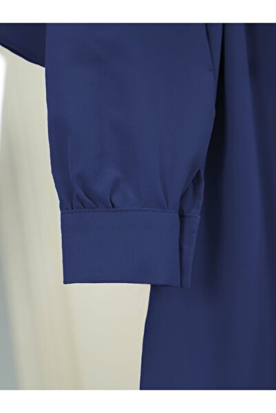 Modamorfo Poplin Shirt with Stand Collar and Cape Detail - Navy
