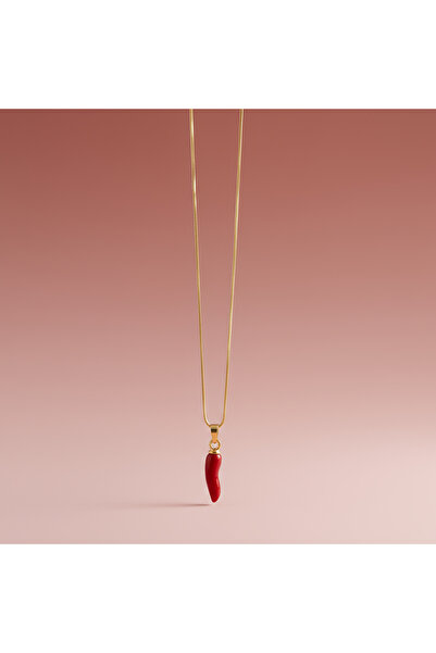 irva collection Çelik Kırmızı Biber Kolye