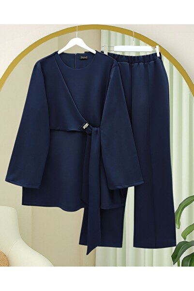 Modamorfo Slit Scuba Suit with Cross-Tied Front - Navy