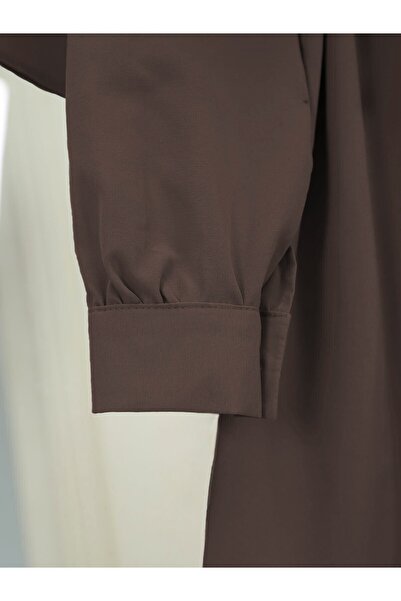 Modamorfo Poplin Shirt with Stand Collar Cape Detail - Brown