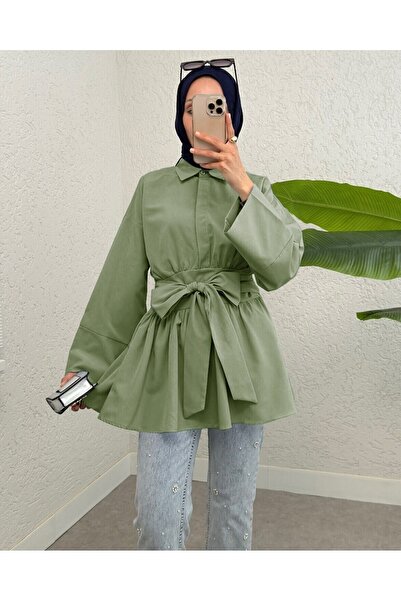 Modamorfo Half Button Tunic with Tie Waist and Side Zipper -Çağla Y.