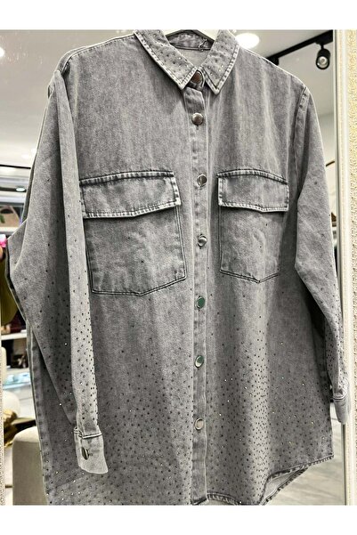 MRM MERAM BUTİK Dna Beaded Denim Shirt - Gray - 1