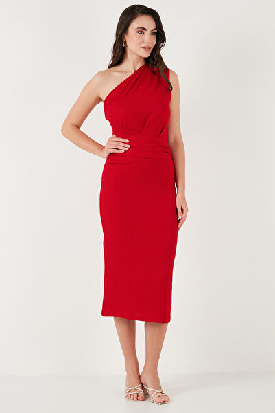 Lela Patterned Slim Fit Slit Midi Length One Shoulder Dress Dress 5866202