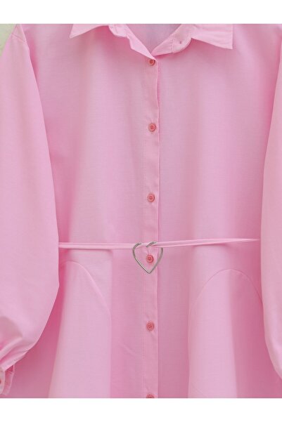 Modamorfo Piece Fabric Buttoned Poplin Tunic -Pink