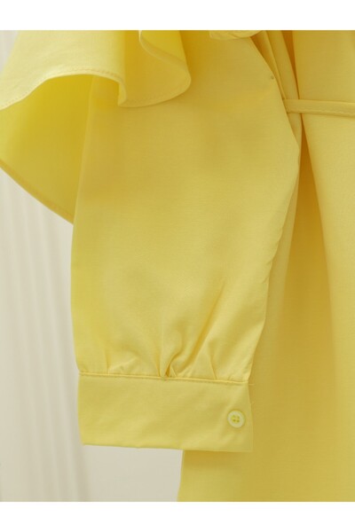 Modamorfo Stand Collar Cape Detailed Poplin Shirt -Yellow