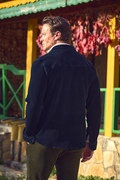 SMILE Gunnar Navy Blue Cotton Velvet Outer Shirt