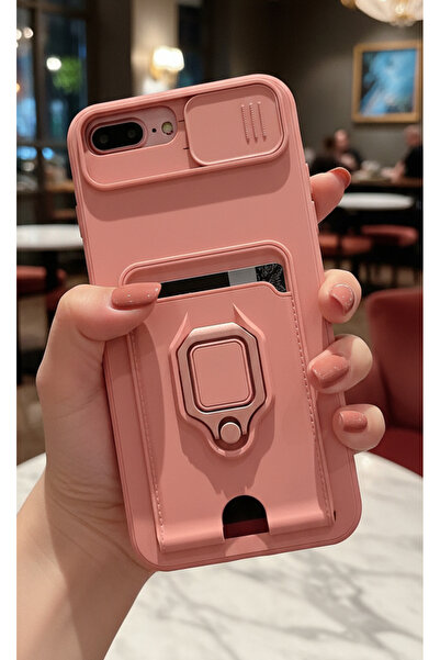 TechTrove iPhone 7 Plus Kılıf Kamera Koruma Sürgülü Kartvizitli Kartlıklı Sta...