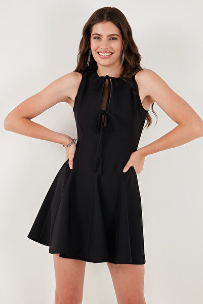 Lela Regular Fit Flared Skirt with Tie Detail Sleeveless Mini Evening Dress Dress 6525592