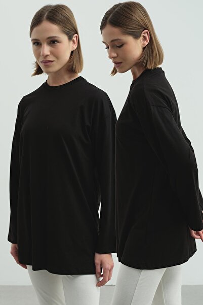 C&City Μπλουζάκι με φαρδύ μανίκι Oversize 2 Pack 964 Μαύρο/Μαύρο