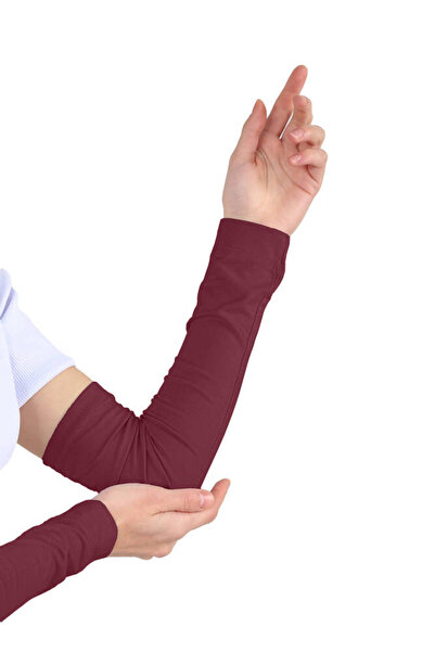 Ecardin Βουργουνδία Πρακτικό Hijab Χτενισμένο Βαμβακερό Μανίκι - Μανίκι προσε...