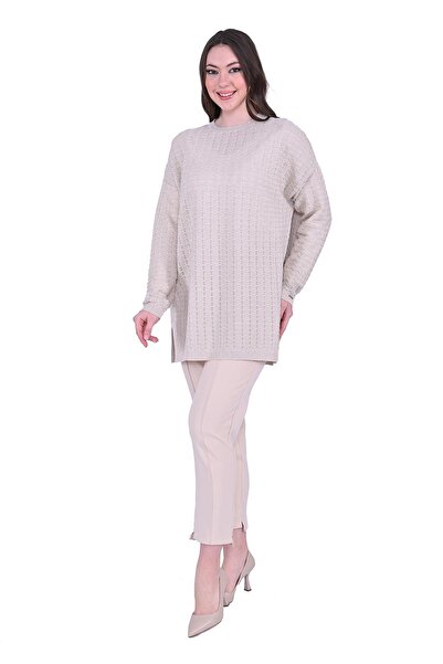 Invee Glitter Ripple Knitwear Tunic Cream