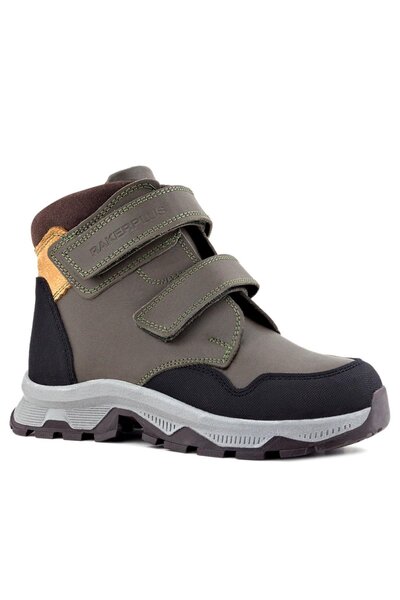 Rakerplus Trekking Genuine Leather Khaki Green Yellow Velcro Boys' Boots