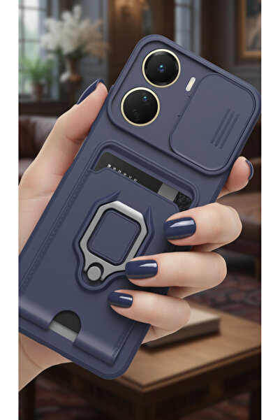 TechTrove Vivo Y16 Kılıf İpli Tasarımlı Sürgülü Kamera Korumalı Silikon Kapak