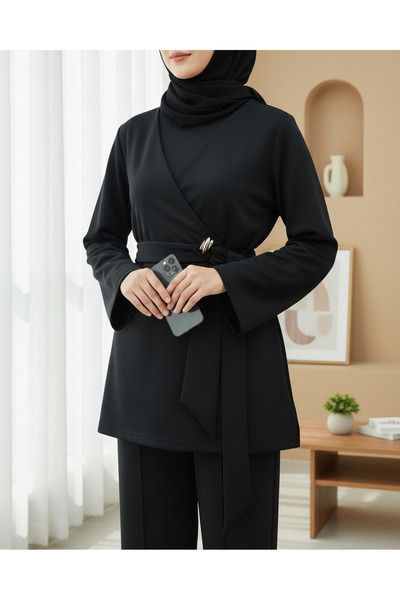 Modamorfo Slit Scuba Suit with Cross-Tied Front - Black