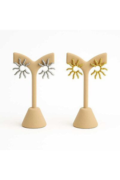 invictus design Kadın Güneş Figürlü Gold Ve Gümüş Renk Küpe 2'li Set