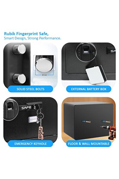 RUBIK Fingerprint Safe Box, Document Size RB-30YFP (30x38x30cm) Black