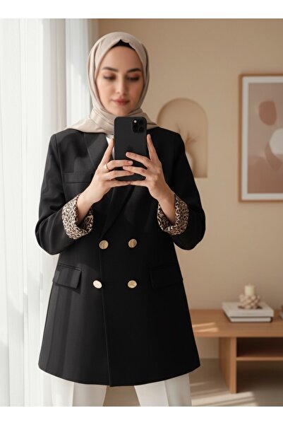 Modamorfo Pocket detailed double button blazer jacket -black