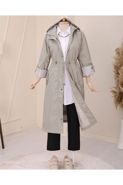 Modamorfo Gray Striped Lining Trench Coat