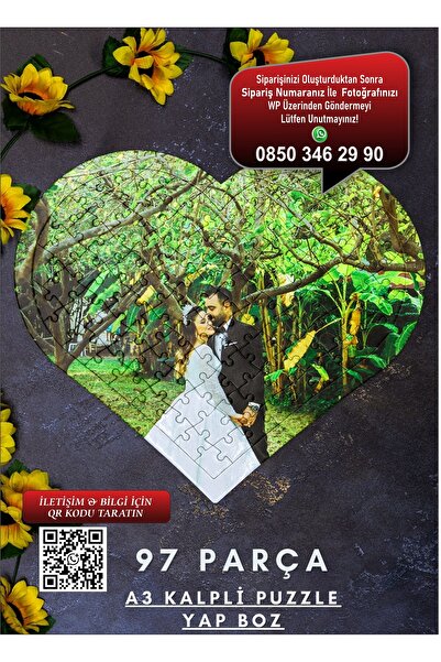 Photo Garage Kişiye Özel Kalpli Fotoğraflı Yapboz Puzzle - 97 Parça A3 Resimli Pazıl Yapboz Sevgili Hediye