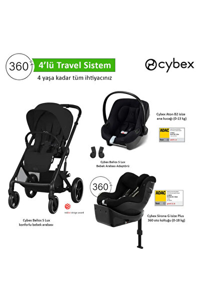Cybex 4 lü travel sistem Balios S Lux Moon Black + Aton B2 + Sirona G Plus 360 + Balios Adaptör