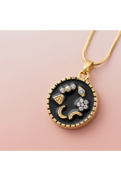irva collection Zirkon Taşlı Siyah Tarot Madalyon Kolye - Aşk Para Sağlık Huz...