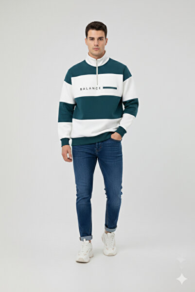 dwnwear Petrol Blue Color Unisex Five Piece Mock Neck Balance Printed Tracksuit Set-Top and Bottom Set