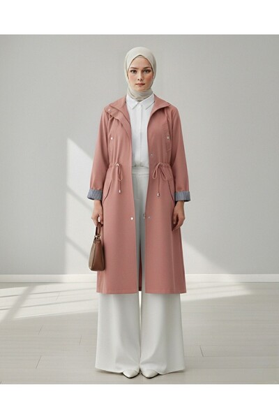 Modamorfo Τούνελ με κορδόνια, επάνω τσέπη, λεπτομέρειες χωρίς φόδρα, πλενόμενο οργανικό βαμβάκι trenchcoat - Ροζ