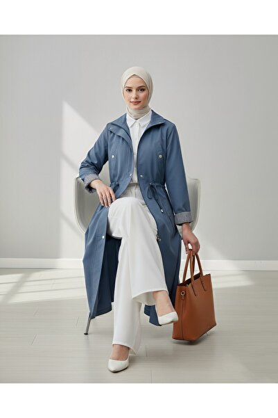 Modamorfo Alagút fűzős felsőrész zsebrészlettel, béleletlen, mosható organikus pamut kabát - indigó