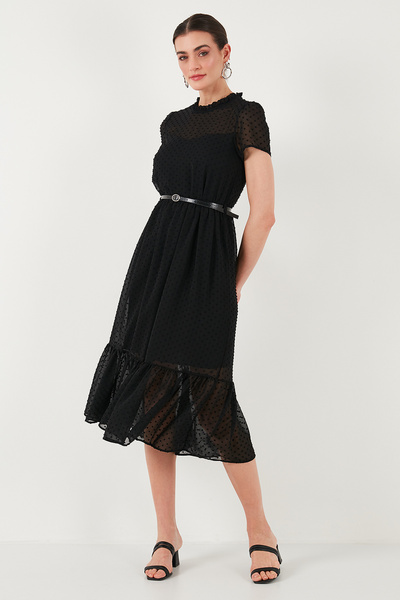 Lela A-Line Regular Fit Lined Midi Length Belted Evening Dress Dress 6781937