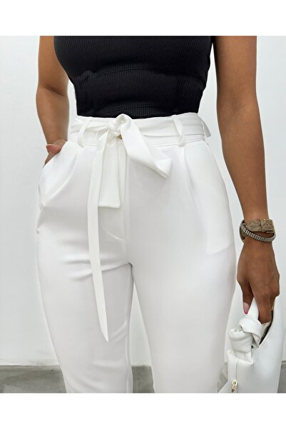 Modamorfo Belted Ankle Pants - Ecru
