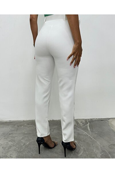Modamorfo Thick Belted Fabric Trousers -Ecru